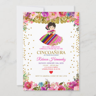 CINCOAÑERA Royal Rosa Mexikansk  Inbjudningar