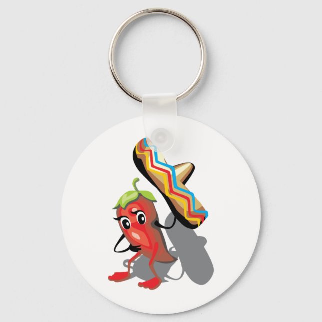 CincoDeMayo-050 RED HETT CHILI PEPPER SOMBRERO HAT Nyckelring (Framsida)