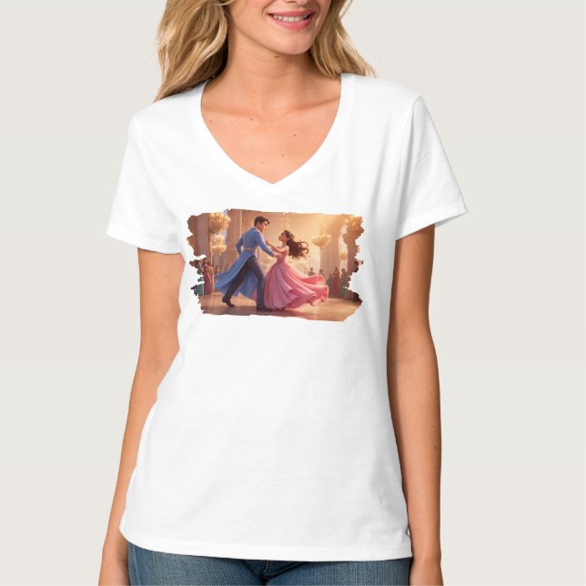Cinderella and Prince Dancing – Enchanted Ballroom T Shirt (Framsida)