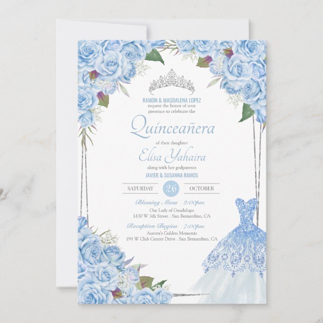 Cinderella Baby blue Glamous Quinceanera Inbjudningar (Framsida)