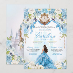 Cinderella Baby blue Luxury Princess Quinceanera Inbjudningar