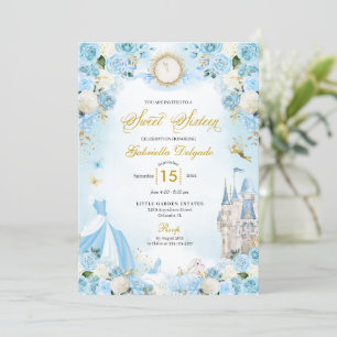 Cinderella Blue Fairytale Princess Sweet sixteen Inbjudningar