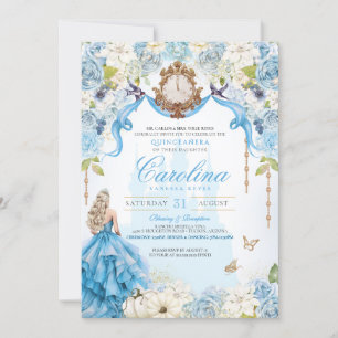 Cinderella Blue & Guld Princess Luxury Quinceanera Inbjudningar