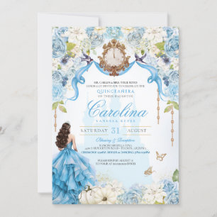 Cinderella Blue & Guld Princess Luxury Quinceanera Inbjudningar