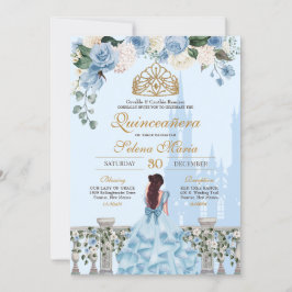 Cinderella Blue Ro & Guld Princess Quinceanera Inbjudningar