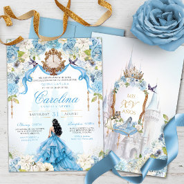 Cinderella Blue Ro Luxury Princess Quinceanera Inbjudningar