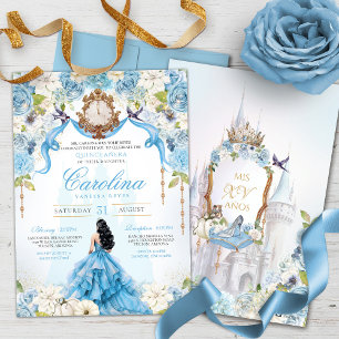 Cinderella Blue Ro Luxury Princess Quinceanera Inbjudningar