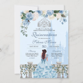 Cinderella Blue Ro Silver Princess Quinceanera Inbjudningar