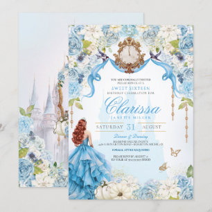 Cinderella Blue Royal Sweet 16 Princess Birthday Inbjudningar