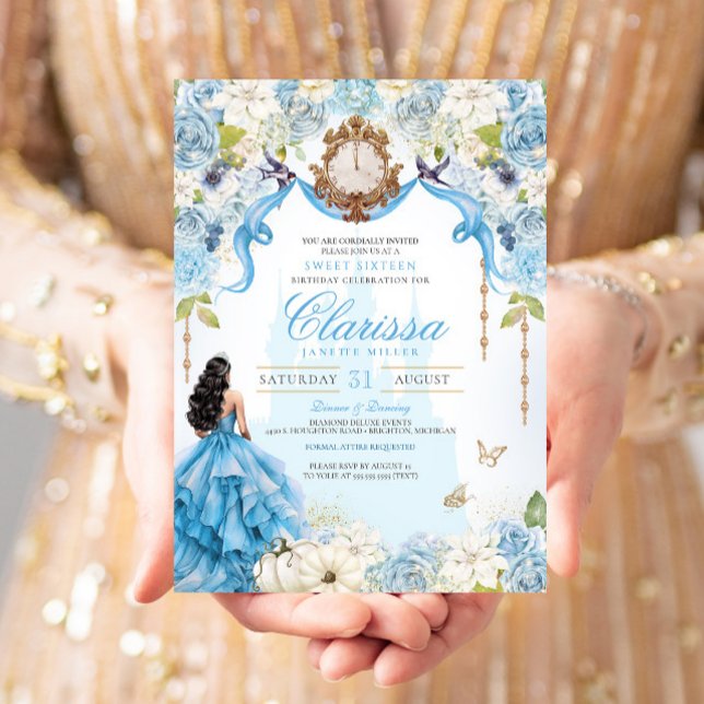 Cinderella Blue Royal Sweet sixteen Princess Inbjudningar (Skapare uppladdad)