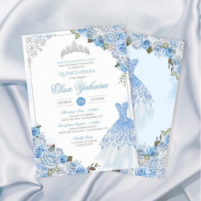 Cinderella Blue Silver Ro Princess Quinceanera Inbjudningar (Skapare uppladdad)