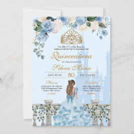 Cinderella Blue w Guld Blommigt Princess Quinceane Inbjudningar