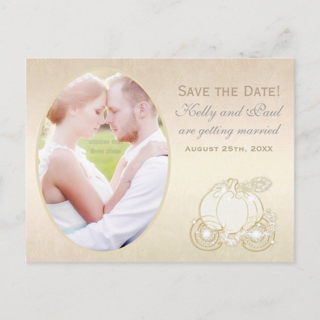 Cinderella Carriage Bröllop Date Photo Postcard Meddelande Vykort (Framsida)