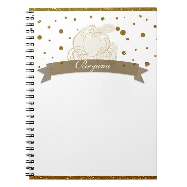 Cinderella Carriage Guld Glitter Dots Notebook Anteckningsbok (Framsidan)