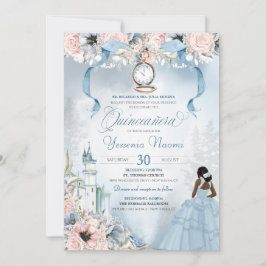 Cinderella Fairy Tale Blue Rosa Blommigt Quinceane Inbjudningar