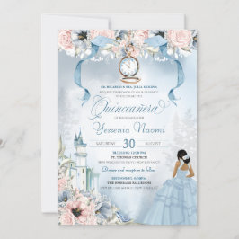 Cinderella Fairy Tale Blue Rosa Blommigt Quinceane Inbjudningar