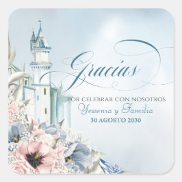 Cinderella Fairy Tale Blue Rosa Spain Favor Fyrkantigt Klistermärke