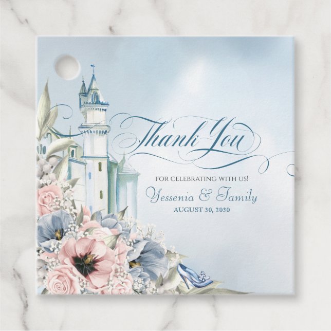 Cinderella Fairy Tale Light Blue Rosa Tack Gåvor Etiketter (Framsida)