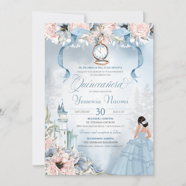 Cinderella Fairy Tale Princess Castle Quinceanera Inbjudningar (Framsida)