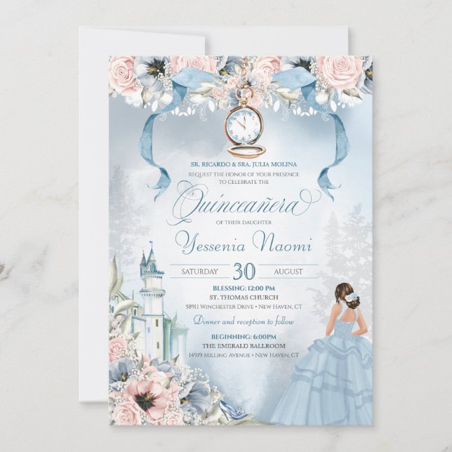 Cinderella Fairy tale Princess Castle Quinceanera Inbjudningar (Framsida)