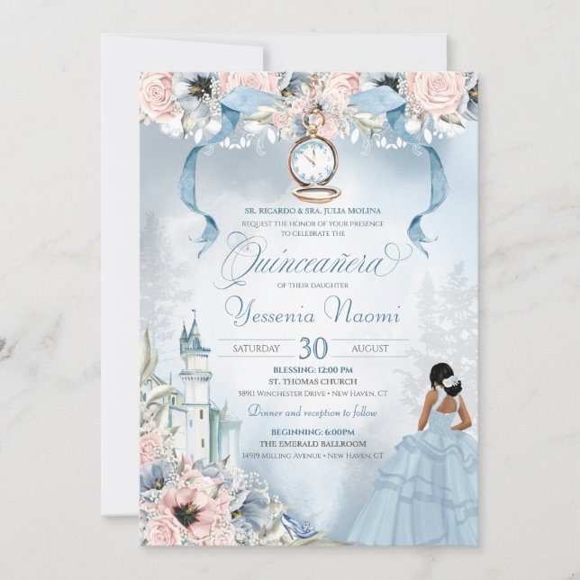 Cinderella Fairy Tale Princess Castle Quinceanera Inbjudningar (Framsida)