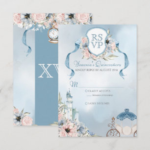 Cinderella Fairytale Elegant Blue Rosa Quinceanera OSA Kort