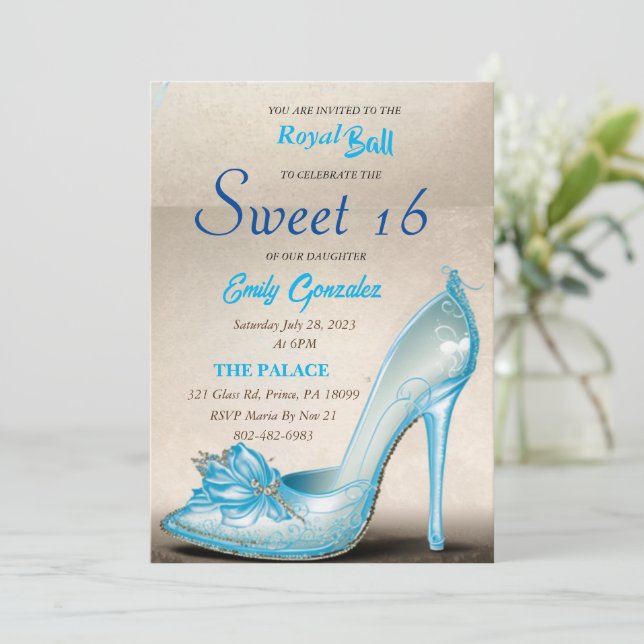 Cinderella Glass Slipper Sweet 16 inbjudningar (Stående Fram)