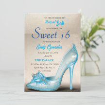 Cinderella Glass Slipper Sweet 16 inbjudningar