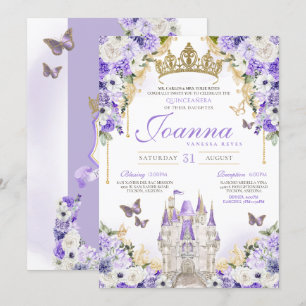 Cinderella Lavender Lila Princess Quinceanera Inbjudningar