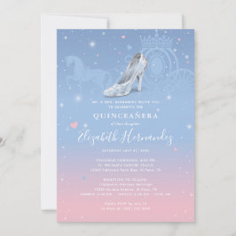 Cinderella Light Blue och Rosa Quinceanera Inbjudningar