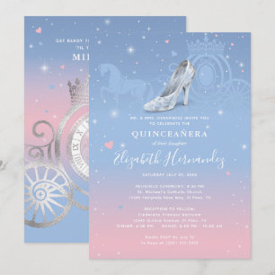 Cinderella Light Blue och Rosa Quinceanera Inbjudningar