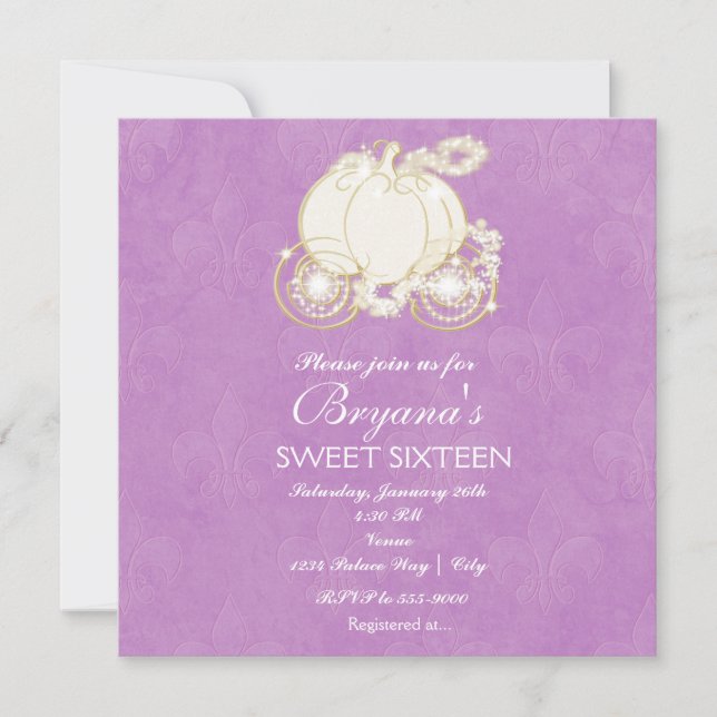 Cinderella Lila Princess Carriage bjudan Inbjudningar (Framsida)