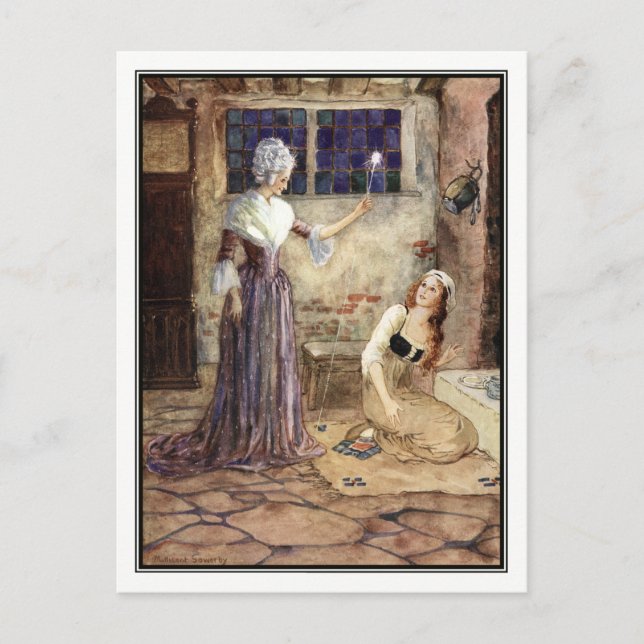 Cinderella och Fairy Godmor - Millicent Sowerby Vykort (Framsida)