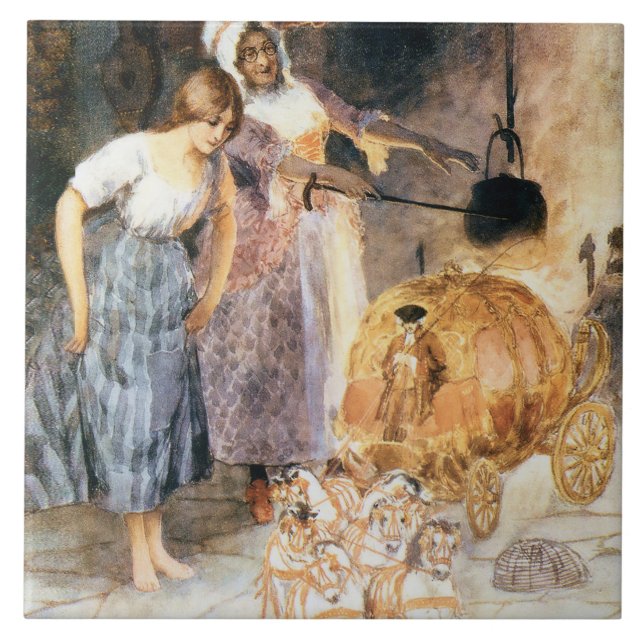 Cinderella och Fairy Godmor sq Kakelplatta (Framsidan)