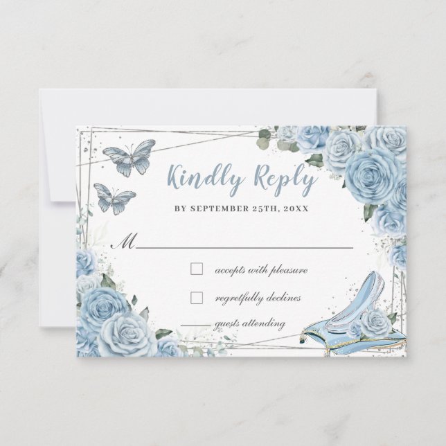 Cinderella Princess Baby blue Blommigt Quinceañera OSA Kort (Framsida)
