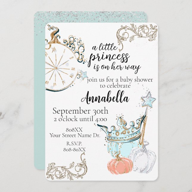 Cinderella Princess Baby Shower Inbjudningar (Fram/baksida)