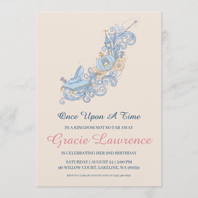 Cinderella princess birthday invitations inbjudningar (Framsida)