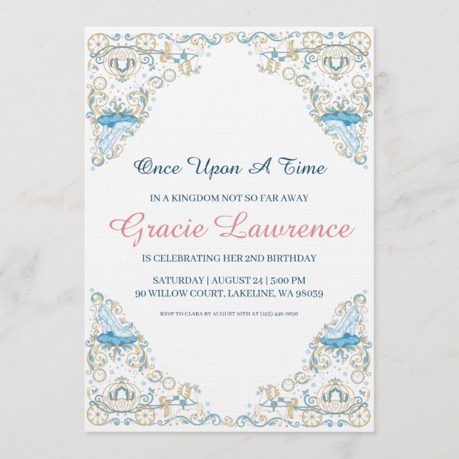Cinderella princess birthday invitations inbjudningar (Framsida)