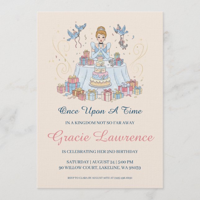 Cinderella princess birthday invitations inbjudningar (Framsida)