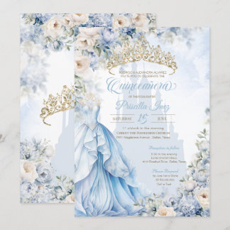 Cinderella Princess Blue Fairytale Quinceañera Inbjudningar