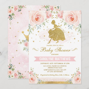 Cinderella Princess Blush Floral Baby Shower Inbjudningar