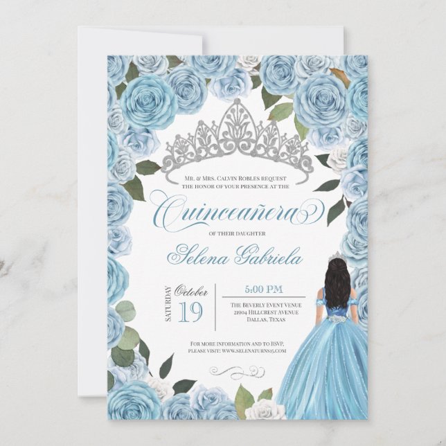 Cinderella Princess Boll Blue Ro V2 Quinceanera Inbjudningar (Framsida)
