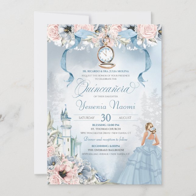 Cinderella Princess Castle Fairy Tale Quinceanera Inbjudningar (Framsida)