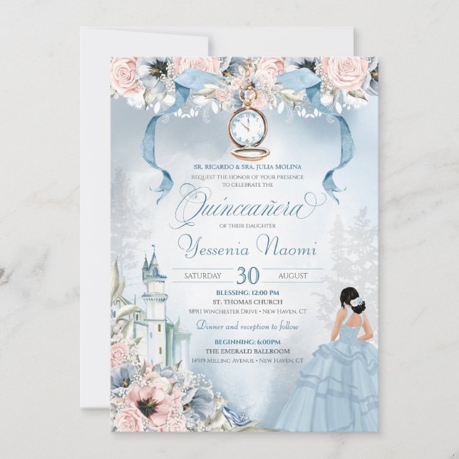 Cinderella Princess Castle Fairy Tale Quinceanera Inbjudningar (Framsida)