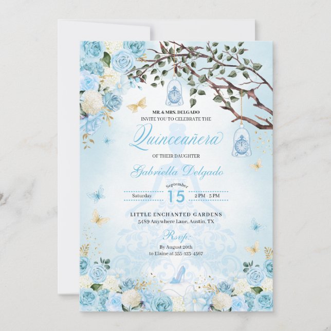 Cinderella Princess Enchanted Garden Quinceanera Inbjudningar (Framsida)