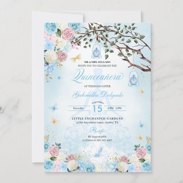 Cinderella Princess Enchanted Garden Quinceanera Inbjudningar (Framsida)