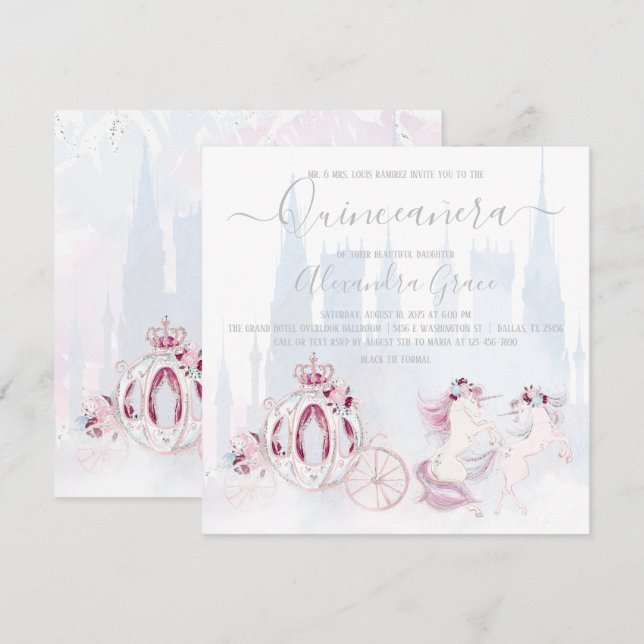 Cinderella Princess Fairy Tale Quinceanera Inbjudningar (Fram/baksida)