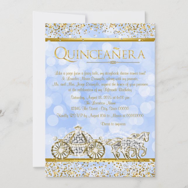 Cinderella Princess Horse Carriage Quinceanera Inbjudningar (Framsida)