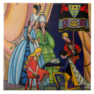 Cinderella, prinsen och glasskon kakelplatta