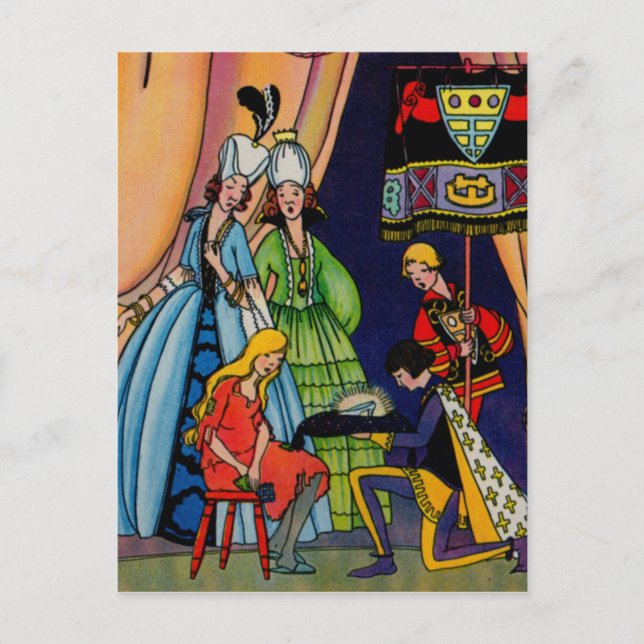 Cinderella, prinsen och glasskon vykort (Framsida)